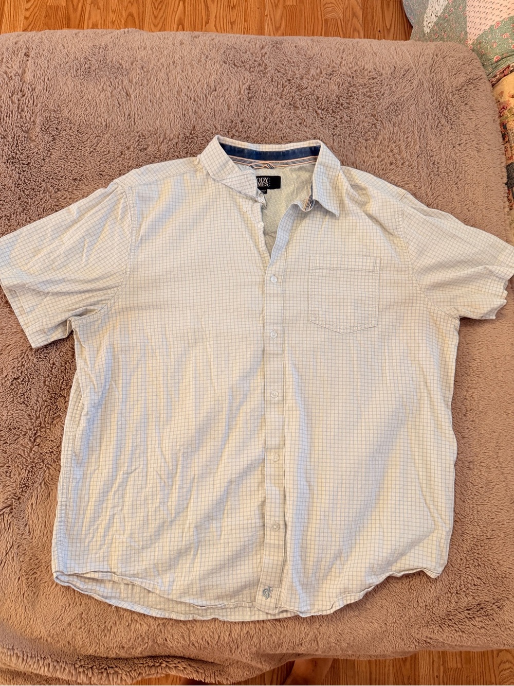 Men's Short-Sleeve Button-Down Shirt in Light Blue Check by Cody James